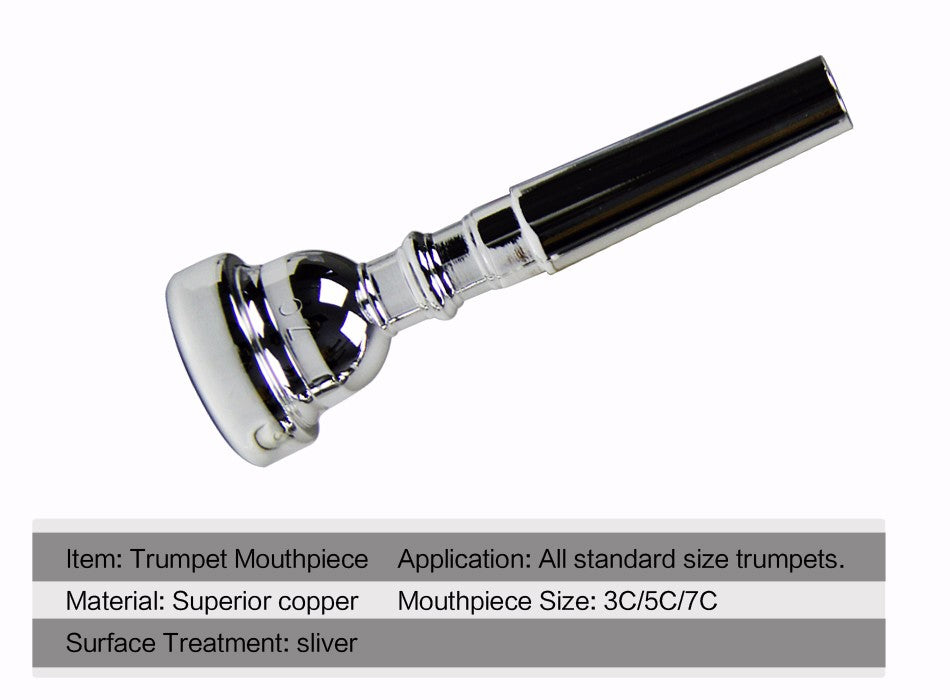 Trumpet Mouthpiece 7C 5C 3C Size Professional Alloy Musical Brass  Instruments Accessories Beginner Exerciser Parts (Color : Silver 3C, Size :  A) : : Musical Instruments, Stage & Studio