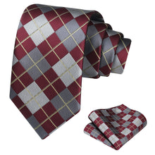 Load image into Gallery viewer, Tie Set Checkered Tie Pocket Square Set for Business Wedding Party