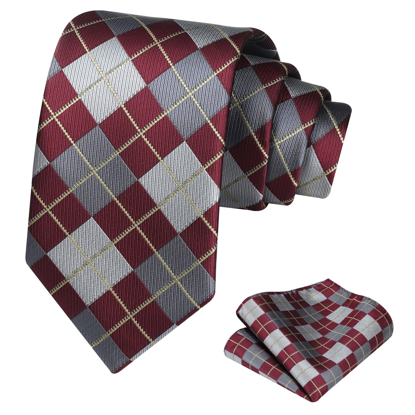 Tie Set Checkered Tie Pocket Square Set for Business Wedding Party