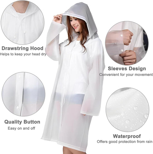 Rain Poncho Raincoats for Adults Reusable Rain Jacket Rainwear with Hoods and Sleeves  Waterproof for Emergency Outdoors Camping