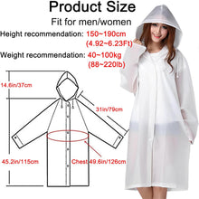 Load image into Gallery viewer, Rain Poncho Raincoats for Adults Reusable Rain Jacket Rainwear with Hoods and Sleeves  Waterproof for Emergency Outdoors Camping