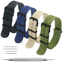 Laden Sie das Bild in den Galerie-Viewer, NATO-Armband, 4er/8er-Pack – 16 mm, 18 mm, 20 mm, 22 mm, 24 mm, hochwertige Uhrenarmbänder aus ballistischem Nylon im Zulu-Stil mit Edelstahlschnalle